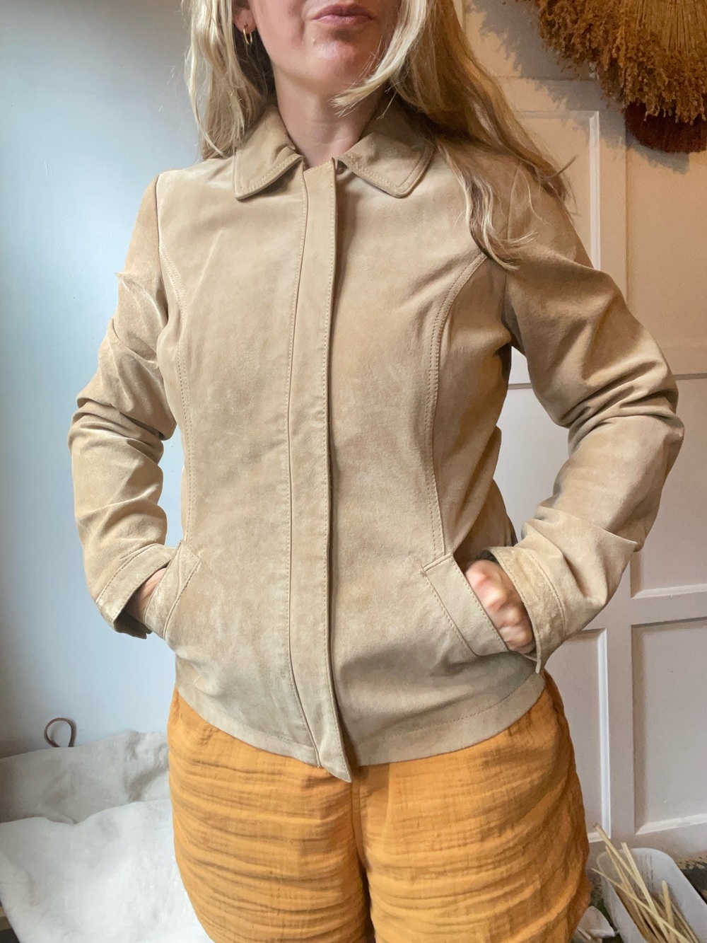 Tan suede leather jacket vintage XS/S